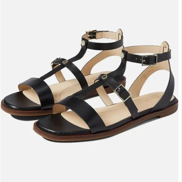 COLE HAAN GRAND SERIES BLACK LEATHER WREN GLADIATOR STYLE SANDALS•S/8.5 - Picture 1 of 13